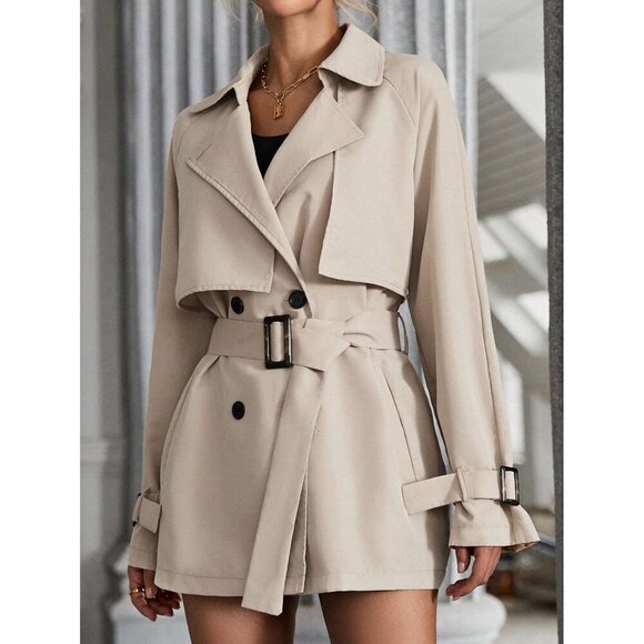 WILA Jackets & Blazers - minimalist khaki beige trench coat trenchcoat short tan jacket coat